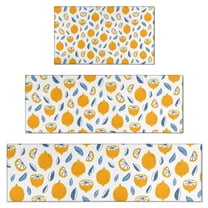 Yellow Lemon Fruit Slices White Pattern Kitchen Rugs Sets Of 3,Kitchen Runner Rugs Non Skid Washable,Decorative Kitchen Floor Mats for Kitchen,Sink,Laundry,17"x30"  17"x47"   17"x59"
