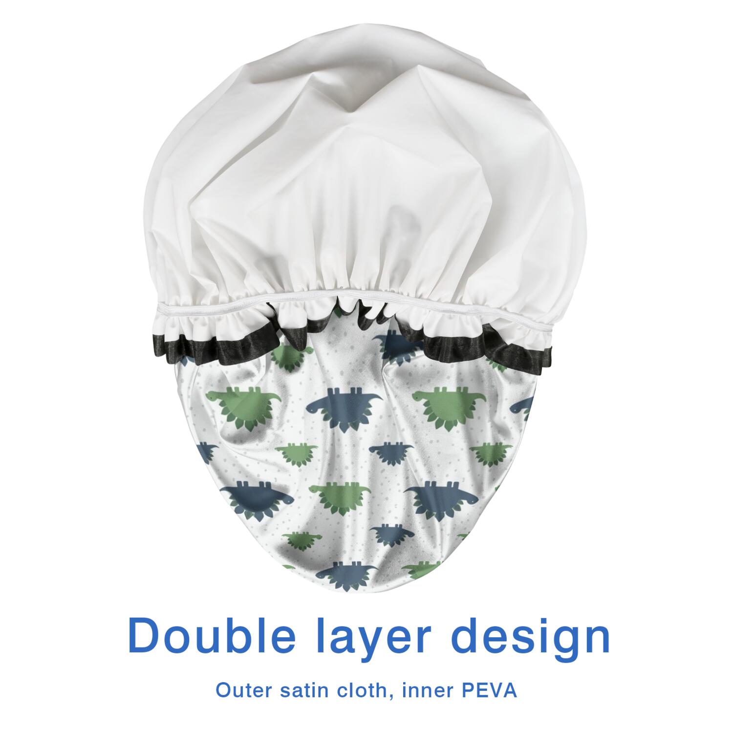 Shower Caps,Monochrome Dinosaur Silhouette Pattern Waterproof Shower Cap for Women 4 Pieces,Double Reusable Hair Cover for Shower PEVA Elastic Stretch Hem