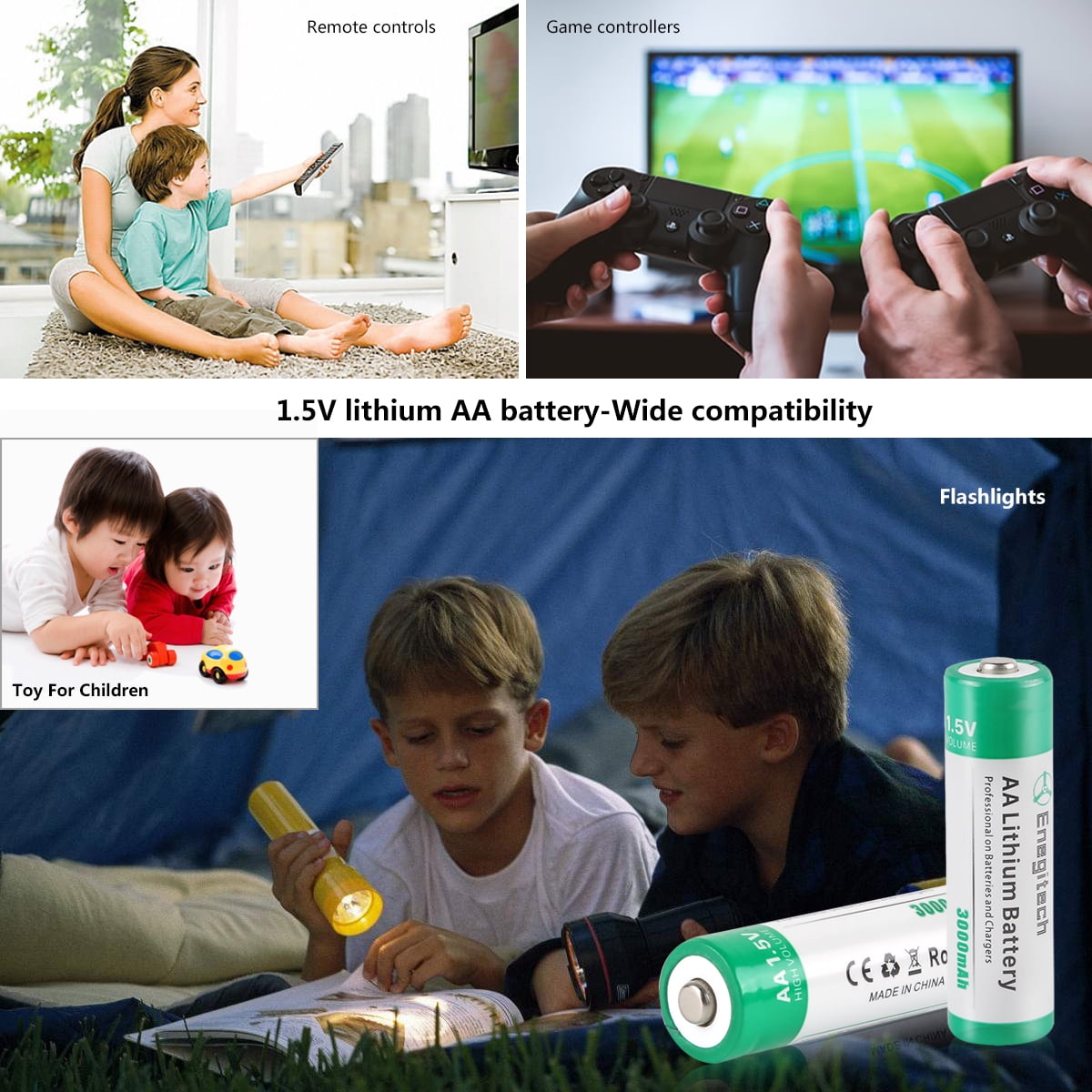 Enegitech AA Lithium Battery, Double A Non-Rechargeable Battery 1.5V 3000mAh Battery for Blink Camera, Trail Camera 24 Pack