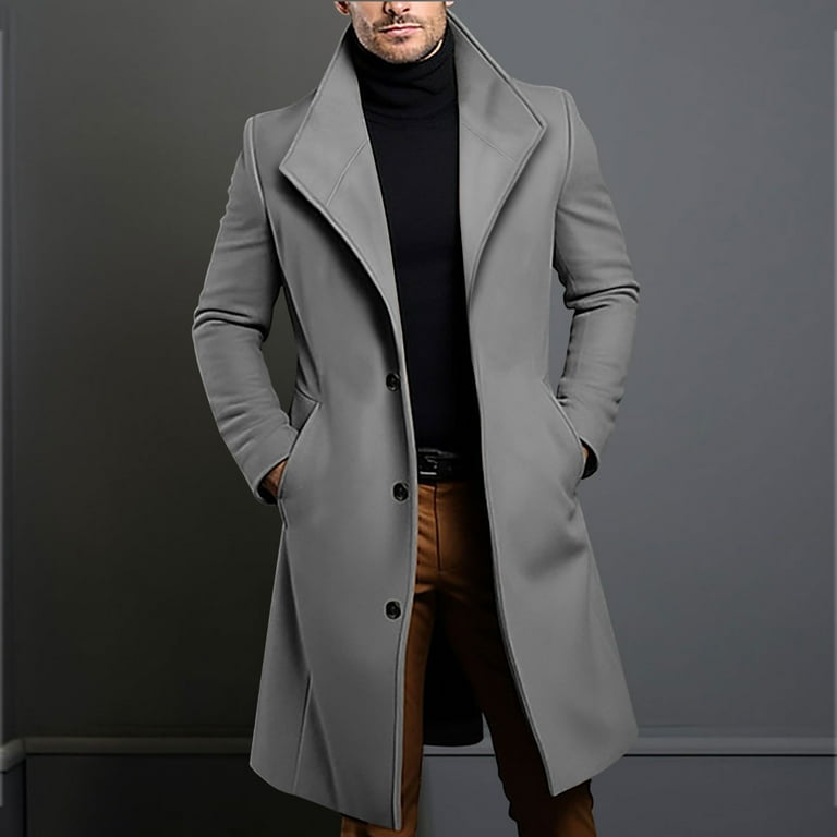 Dxzfnsa Mens Long Trench Coats Loose Comfy Solid Color Single