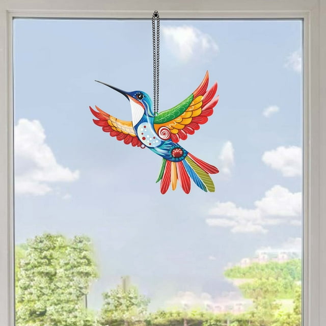 Colorful Hummingbird Wall Decoration Pendant Metal Ornaments Crafts Wall Sticker Hand Painted Stained Glass Window Decorations for Wedding Wi Garland Ties Fir Garland Christmas Decorations Cute Swing
