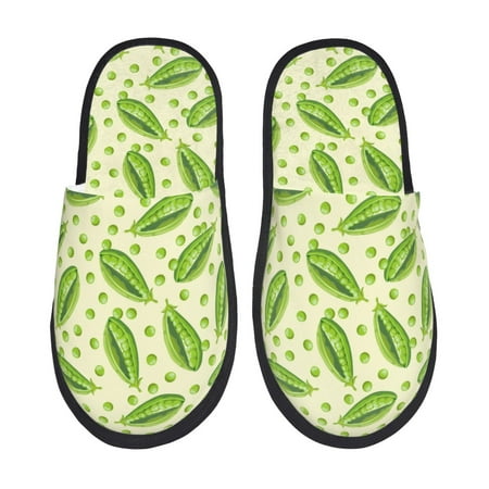 Balery Green Peas Slient Indoor Furry Fleece Comfort House Shoes Soft Non-Slip Home Shoes Cotton slippers House Slippers-- Large