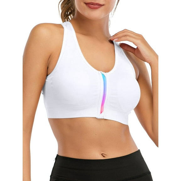 SHCKE Women's Zip Front Sports Bra Workout Yoga Bra Racerback with Removable Padded Wirefree Bra Wireless Post-Surgery Yoga Bras