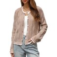 thumbnail image 2 of Xdegoge Cardigan Sweaters for Women Lightweight Button Down Crewneck Long Sleeve Pointelle Knit Sweaters Hollow Out Fall Winter Elegant Soft Crochet Knitwear, 2 of 9