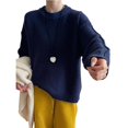 thumbnail image 1 of Suéteres de Cuello Redondo para Mujer, Larga, Holgados, Informales, para Otoño Azul Marino Talla Única, 1 of 9