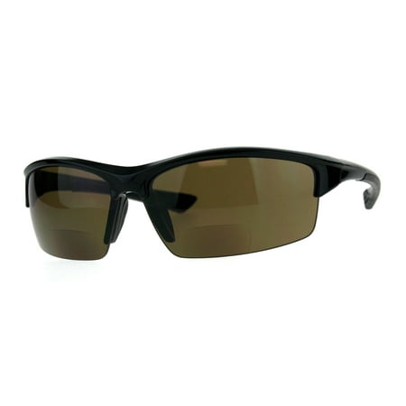 Mens Baseball Half Rim Warp Sunglasses With Bifocal Reading Lenses Brown 1.0