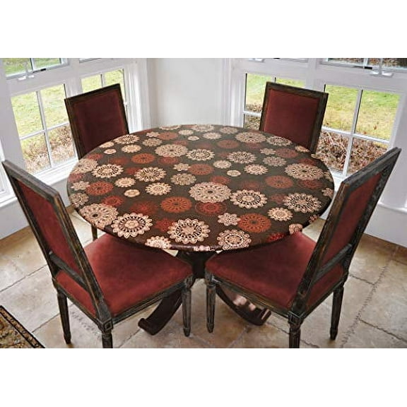 Covers For The Home Deluxe Elastic Edged Flannel Backed Vinyl Fitted Table Cover - Medallion Pattern - Small Round - Fits Tables up to 40" - 44" Diameter ETMMED48-C4H