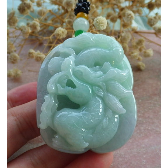 Certified Green Burma 100% Natural A Jade jadeite Pendant Dragon Coin Ruyi Necklace 675359 TN