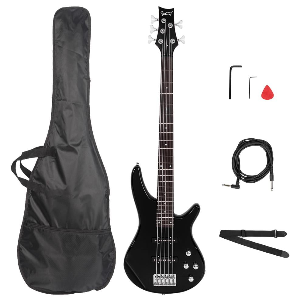 Glarry Electric 5 String Bass Guitar Kit with Bag Strap Pick Wrench