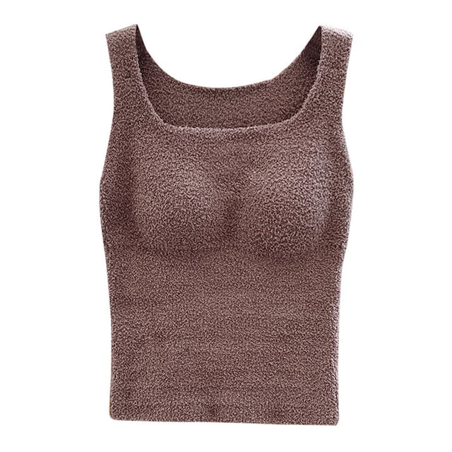 Chaleco térmico mullido de la felpa de las camisetas sin mangas de la cosecha de la ropa de descanso de las mujeres del invierno con el cojín del sujetador