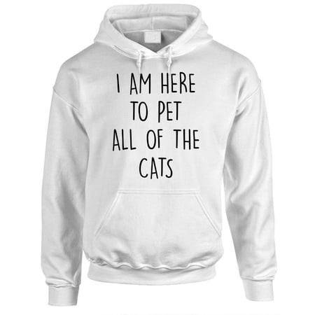 I'M HERE TO PET ALL THE CATS - Fleece Pullover Hoodie, White, Small