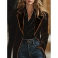 thumbnail image 5 of ClodeEU Women's Velvet Trench Coat ,Color Block Notched Lapel Overcoat With Pockets, Elegant Vintage Long Coat Brown,Womens Plus S, 5 of 6