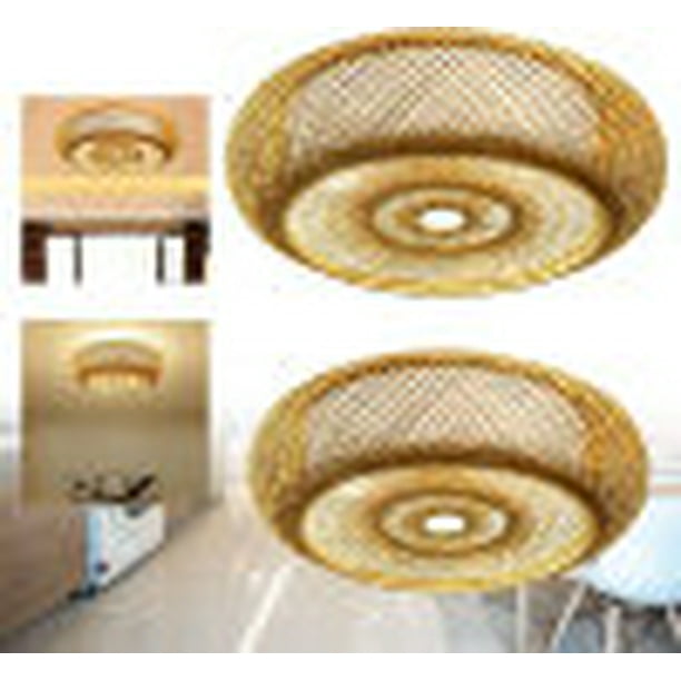 Oukaning Ceiling Light Yellow Lantern Shade Bamboo Wicker Rattan Asian Pendant Lamp Flush Mount Bedroom Lighting Com - Yellow Ceiling Light Flush
