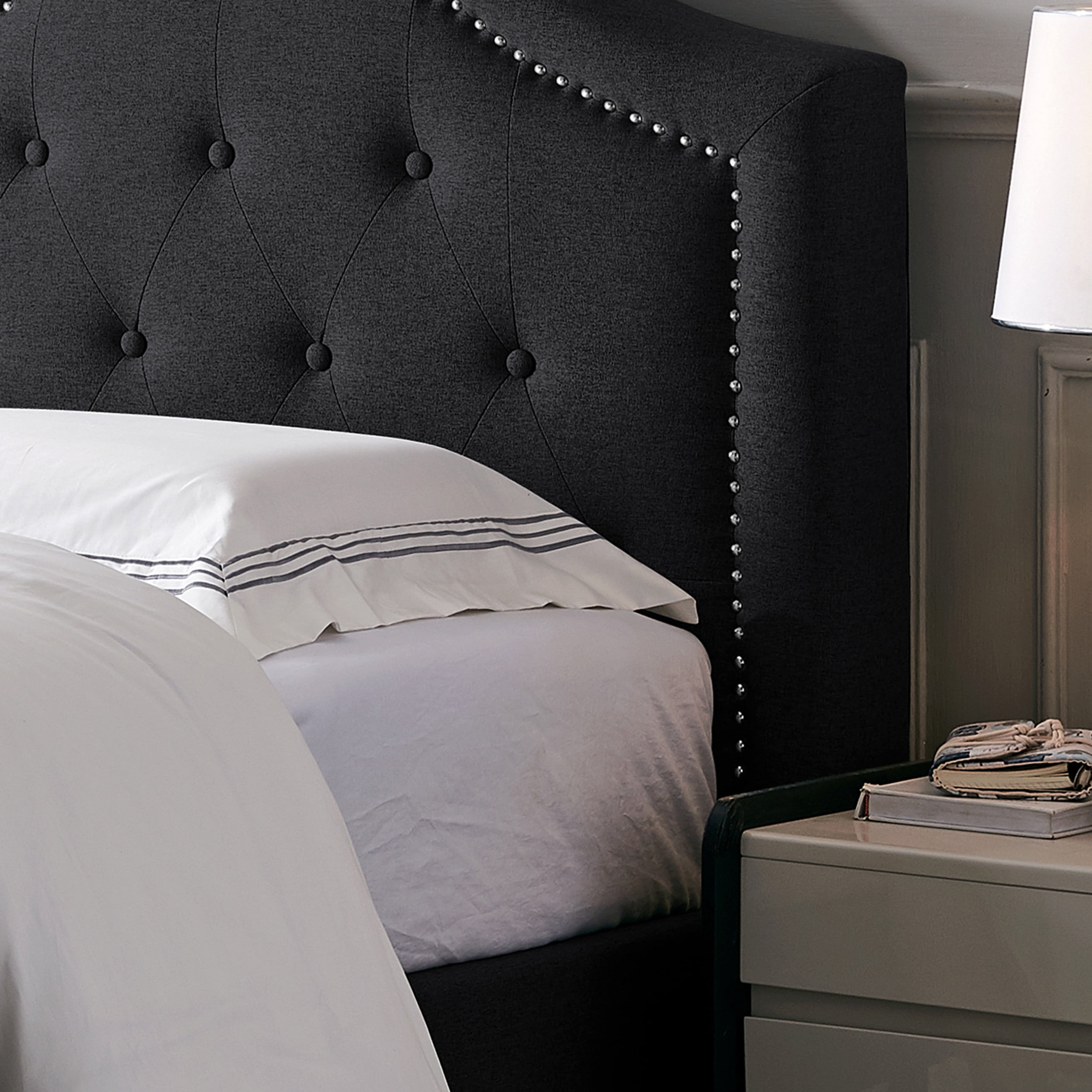Noble House Rigley Contemporary Upholstered Twin Bed Platform, Black