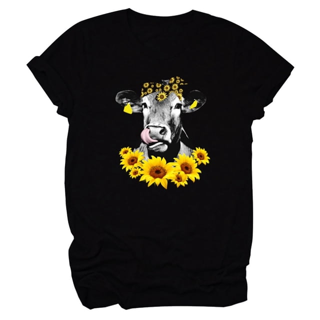 CEHVOM T-Shirt Blouse pour Femmes Grande Taille à Manches Courtes Imprimé Floral Tournesol Col Rond