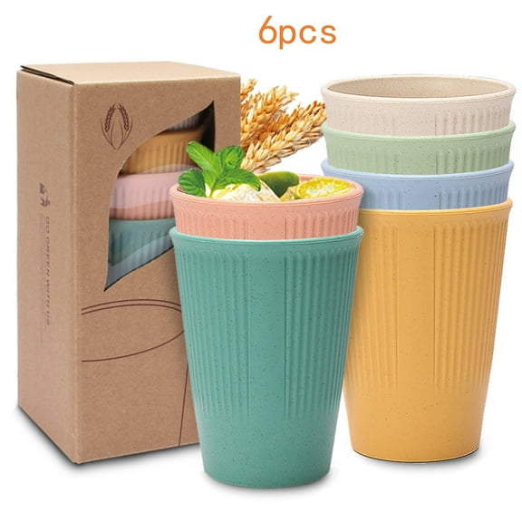 Wheat Straw Cup 6 Pcs Unbreakable and Reusable Drinking Cups Eco-Friendly Healthy Tumbler Set for Milk Juice and Water Dishwasher Safe (6 Pcs 12 Oz)