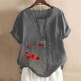 thumbnail image 2 of Mujeres manga corta casual cuello redondo impreso botón suelto túnica camisa blusa tops Pompotops  hkajfhjk470089, 2 of 5