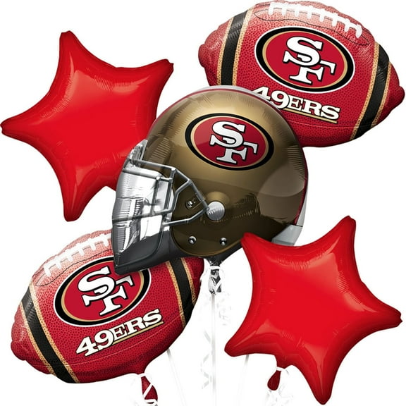 Anagram San Francisco 49ers Team Football Bouquet 5pc Foil Balloons, Red Gold