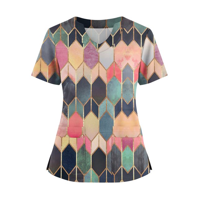 Ktyne Tuniques de Sarrau pour Femmes Col en V Sarraus Médicaux Manches Courtes Extensibles Blouse d'Infirmière Décontractée Tuniques de Sarrau avec Poches Vert Foncé TTTTG