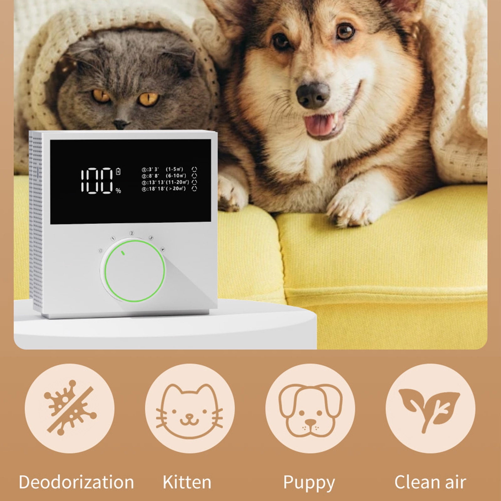 Air Purifier With Negative Ion Generator Odor Eliminator Home Bathroom Pet Smells Removal Freshener Filterless