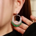 thumbnail image 3 of Ethnic Green Pave CZ Women Long Tassel Charms Round Huggie Dangle Drop Earrings, 3 of 9
