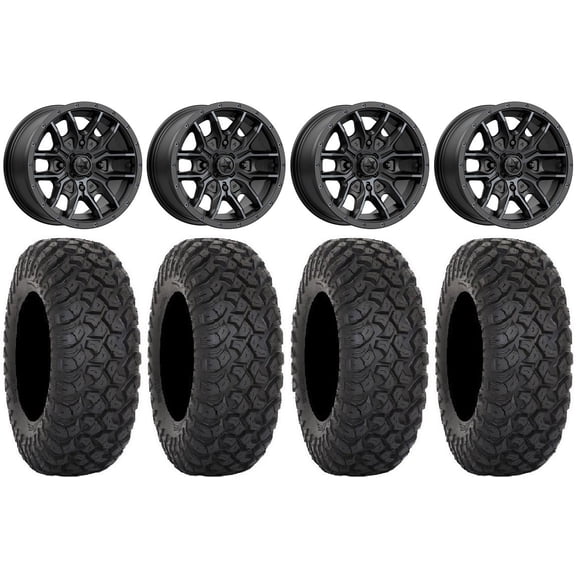 MSA Fang 15" Wheels Black ( 38mm) 35" RT320 Tires Kawasaki Teryx Mule
