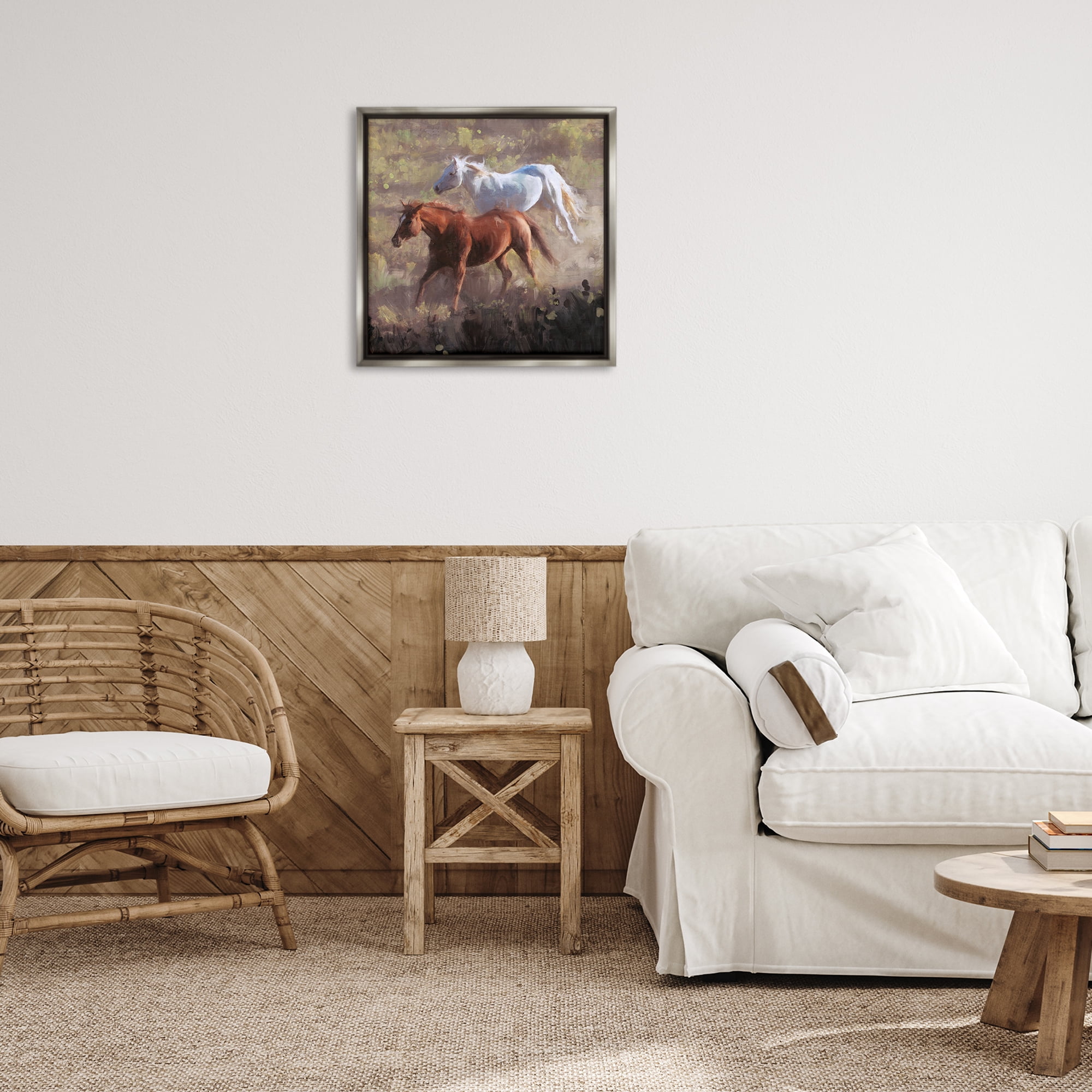 Stupell Industries Brown & White Wild Horses Animals & Insects Painting Gray Floater Framed Canvas Art Print Wall Art, 25 x 25