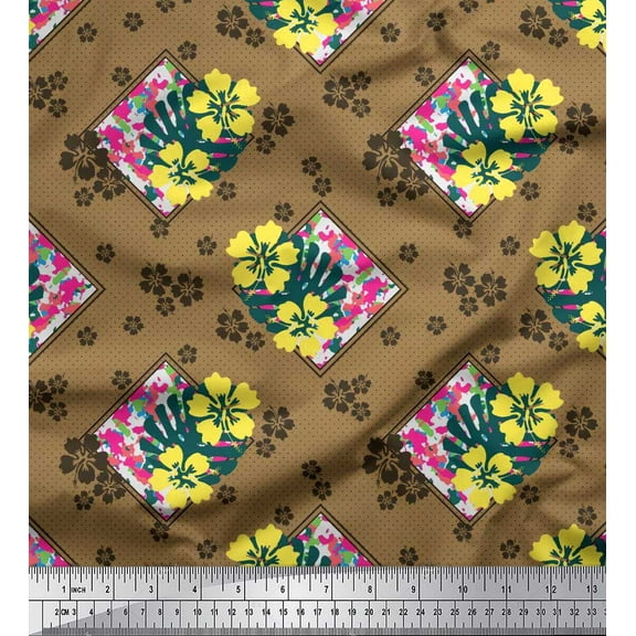 Soimoi Cotton Duck Fabric Dot,Floral & Monstera Leaves Print Fabric by the Yard 42 Inch Wide