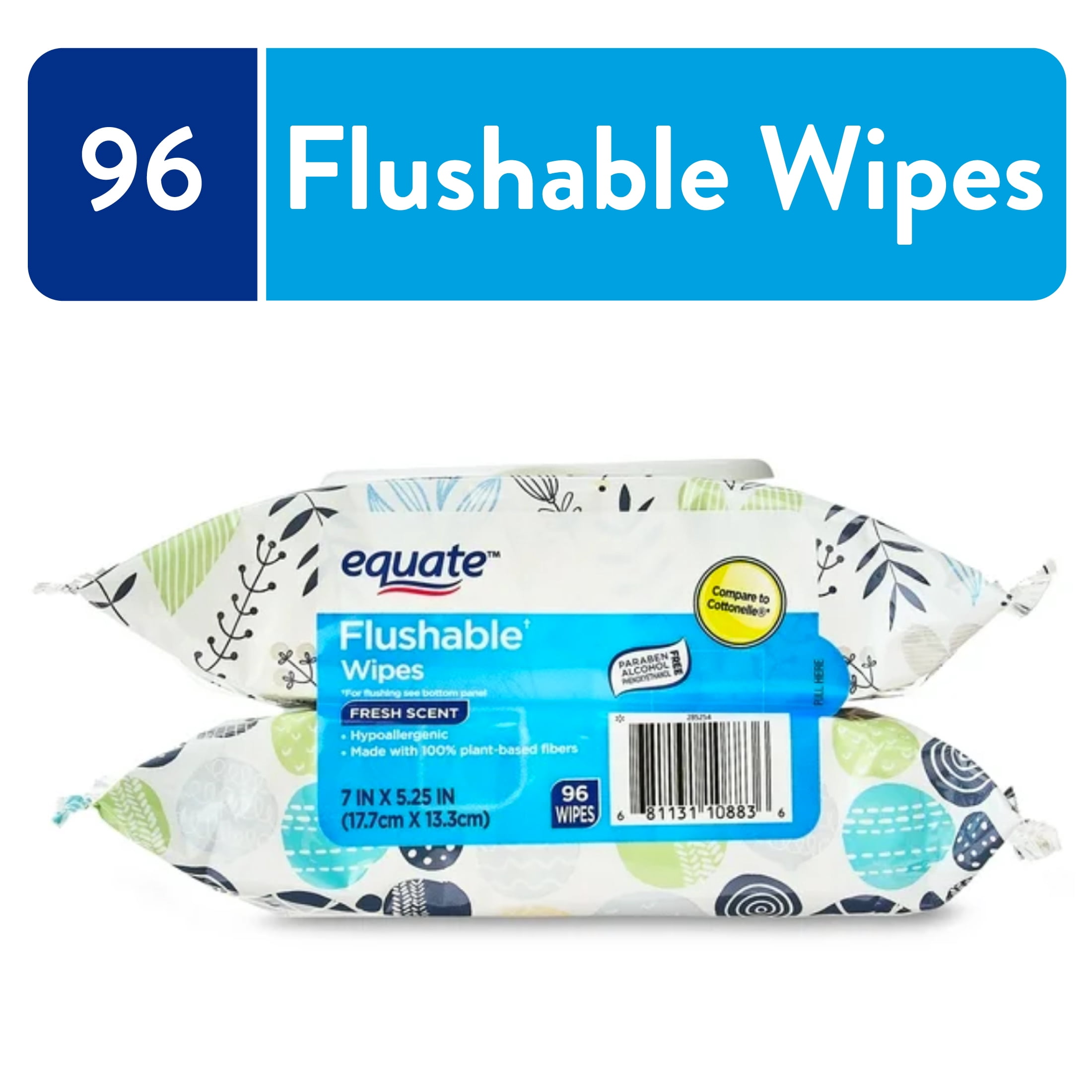(8 pack) Equate Hypoallergenic Flushable Wet Wipes, Fresh Scent, 96 Wipes, 2 Pack