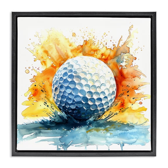 Stupell Industries Contemporary Golf Splash Watercolor Burst Black Floating Frame Canvas Art, 18 x 18, by LSR Design Studio