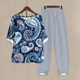 thumbnail image 2 of DDAPJ pyju Womens Summer 2 Piece Outfits Plus Size Lounge Matching Set Vintage Floral Print Short Sleeve Crewneck Tops and Elastic Waist Capri Pants Sets Casual Tracksuit Gray XXL, 2 of 6