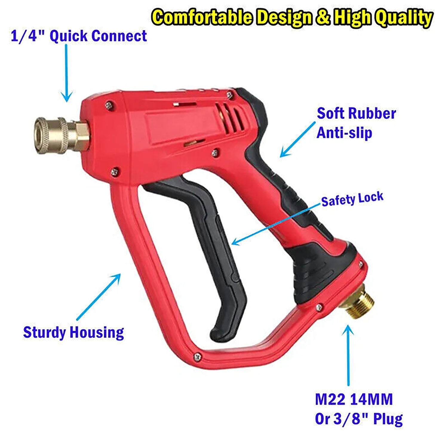 4000 PSI Pressure Washer Gun with 5 Nozzle Tips & Extension Wand – M22-14/15mm Inlet, 1/4" Quick Connect, High-Power Spray Gun for Cleaning Driveway, Patio, House (Red)