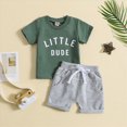 thumbnail image 2 of TOWED22 Toddler Baby Boy Summer Clothes Short Sleeve Letter Print Shirt and Elastic Waist Shorts Set Summer 2Pcs(Dark Green,6-12 M), 2 of 9