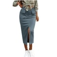 thumbnail image 7 of Nmnitkp Pencil Midi Skirt for Women 2025 Fall Casual High Waist Ruched Ribbed Knit Stretchy Bodycon Skirt with Slit Blue,XL, 7 of 7