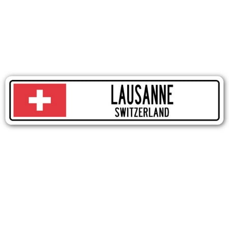 LAUSANNE, SWITZERLAND Street Sign Swiss flag city country road wall
