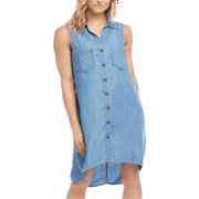 Karen Kane Women's Sleeveless Chambray Shirt Dress Blue Size Small
