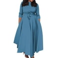 thumbnail image 2 of Nisorays Women's A Line Self Tie Waist Maxi Dress Round Neck 3/4 Sleeve High Waist Plus Size Swing Flare Long Dresses Dark Blue 4XL, 2 of 5