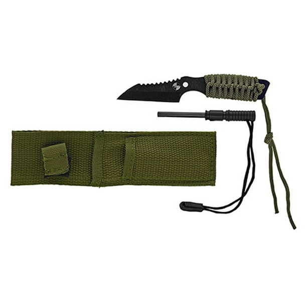 7" Survival Knife w/Fire Starter Black and Green