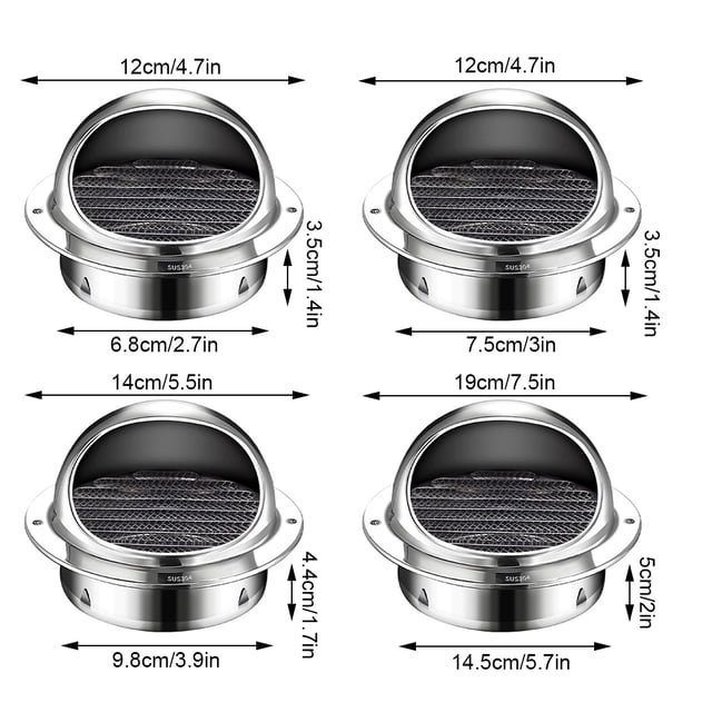 VONKY Stainless Steel Round Bull Nosed External Extractor Vent Outlet For Ducting Ventilation Universal 100mm 1Set