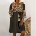 thumbnail image 1 of Robes pour Femmes 2024 Mode Décontractée Imprimé Léopard Couture Ample Grande Taille Coton Lin Robe en Solde, 1 of 6