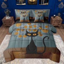 jejeloiu Brown Blue 7pcs Bedding Comforter Set,Funny Cat Kitten Queen Bedding Sets,Pet Animal Lover Queen Sheet Sets For Girls Boys,Microfiber Bedroom Decor Reversible