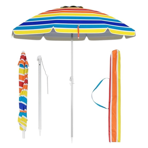 6.5 ft Beach Umbrella, Portable Umbrella Outdoor with Sand Anchor, Sun Protection, Push Button Tilt & Carry Bag, Sunshade Parasol for Beach, Patio, Garden, Poolside & Yard