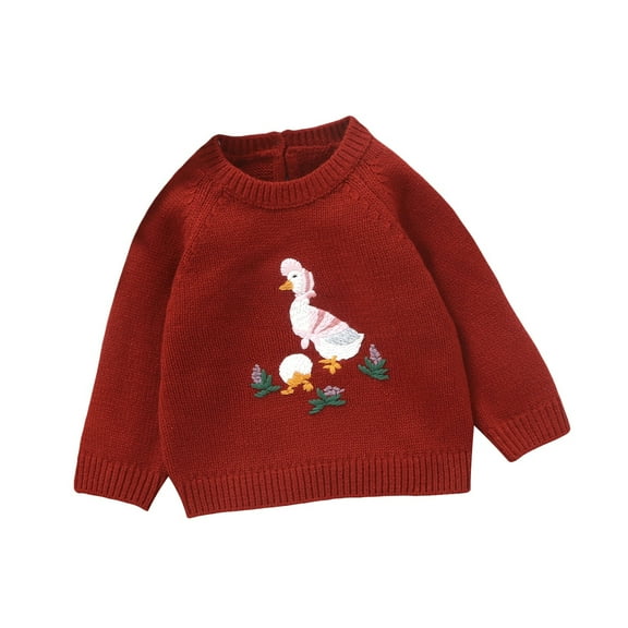 Glisme Knit Sweater For Girls Thermal Crewneck Long Sleeve Pullover For Infant Toddler Comfort Top Clothes Brick Red , 6-9 Months