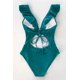 thumbnail image 5 of (Azul) Traje de baño de una pieza con cuello en V para mujer Monokini con volantes y cordones, 5 of 5