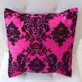 thumbnail image 2 of Flocked Damask Decorative Throw Pillow/Sham Cushion Cover Black on Fuchsia, 2 of 2