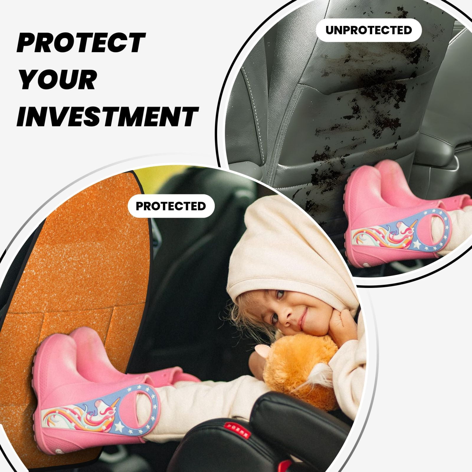 Xecao Orange Glitter2 Pattern Car Seat Back Protector 2 Pack Large Capacity Pocket, Kick Mats Back Seat Protector