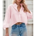 thumbnail image 3 of Zeagoo Womens Work Shirts Cropped Button Down Long Sleeve Tops V Neck Collared Business Casual Blouses, 3 of 6