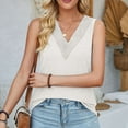thumbnail image 2 of Besolor Summer Tank Tops for Women Fashion Lace Trim V Neck Solid Color Sleeveless Shirts Casual Tees Blouses, 2 of 3