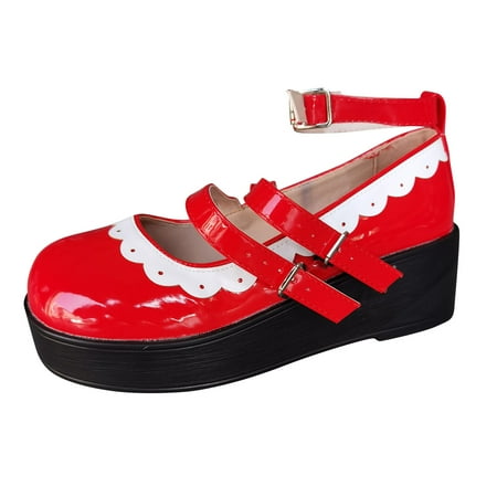 

Wesracia Women s Ladies Fashion Vintage Lace Platform Wedges Buckle Up Leather Shoes