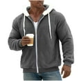 thumbnail image 3 of GuzomFashion Mens Winter Coats Mens Fall Winter Warm Sherpa Hooded Jacket - Full Zip with Faux Faux Fur Lining, Relaxed Fit, Dark Gray,Size XL, 3 of 5